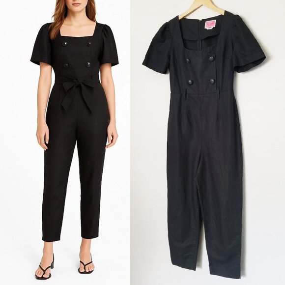 Kate Spade Linen Blend Twill Black Jumpsuit Size 2 Double Breasted Button $328 - Picture 3 of 16